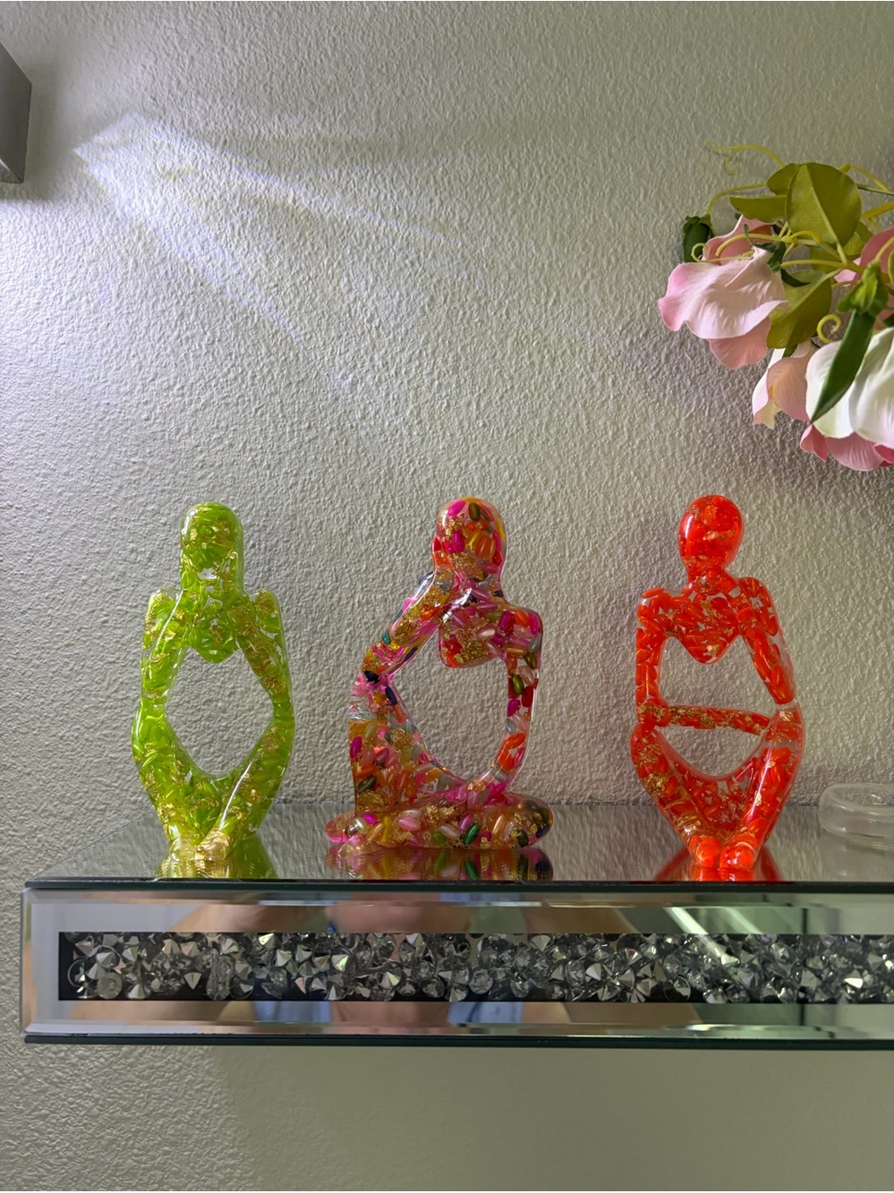 Decorative Resin Figurine Set of 3 in Yellow, Green,multicolor